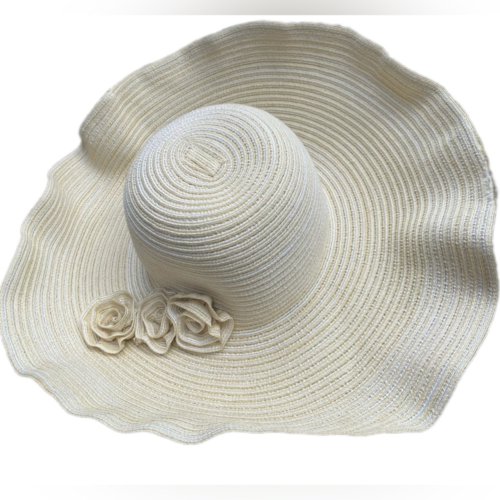 2 for $10 or 3 for $12- Cream Sun Hat with Floral Accent